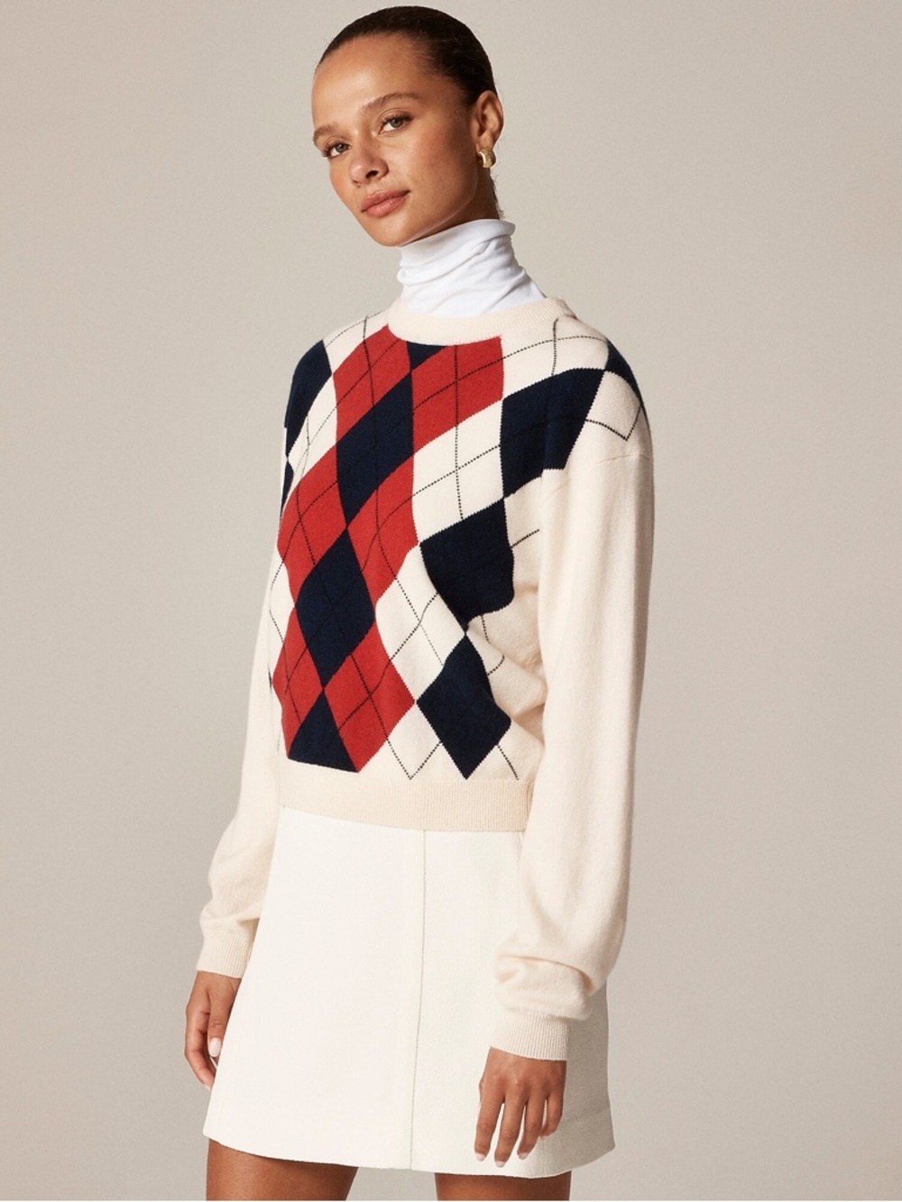 NWT J Crew Perfect Cashmere Crewneck Sweater In Argyle Size S